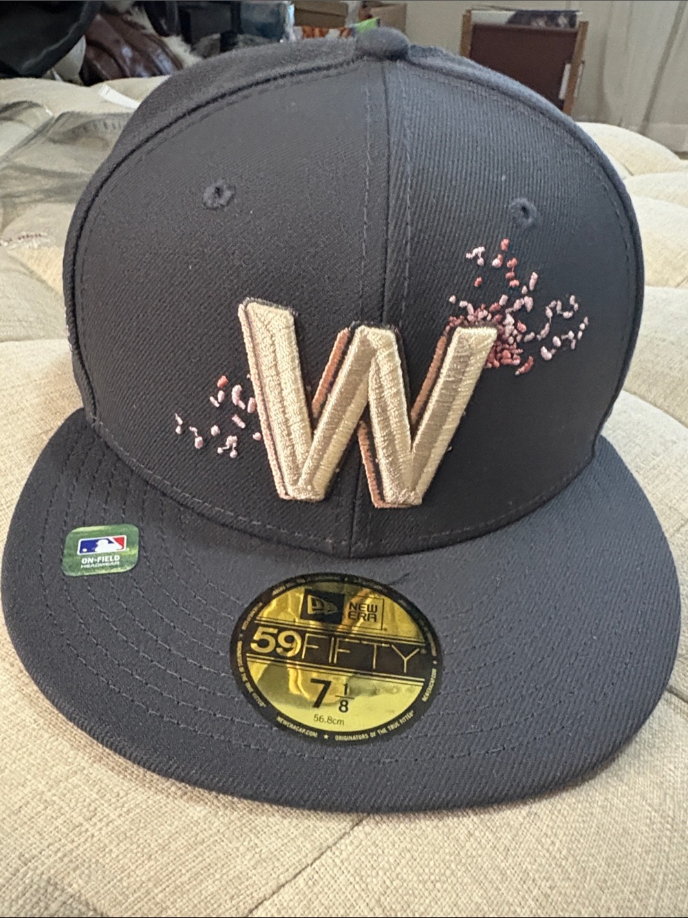 New Era Black Cap with Cream 'W' and Pink Accent Embroidery